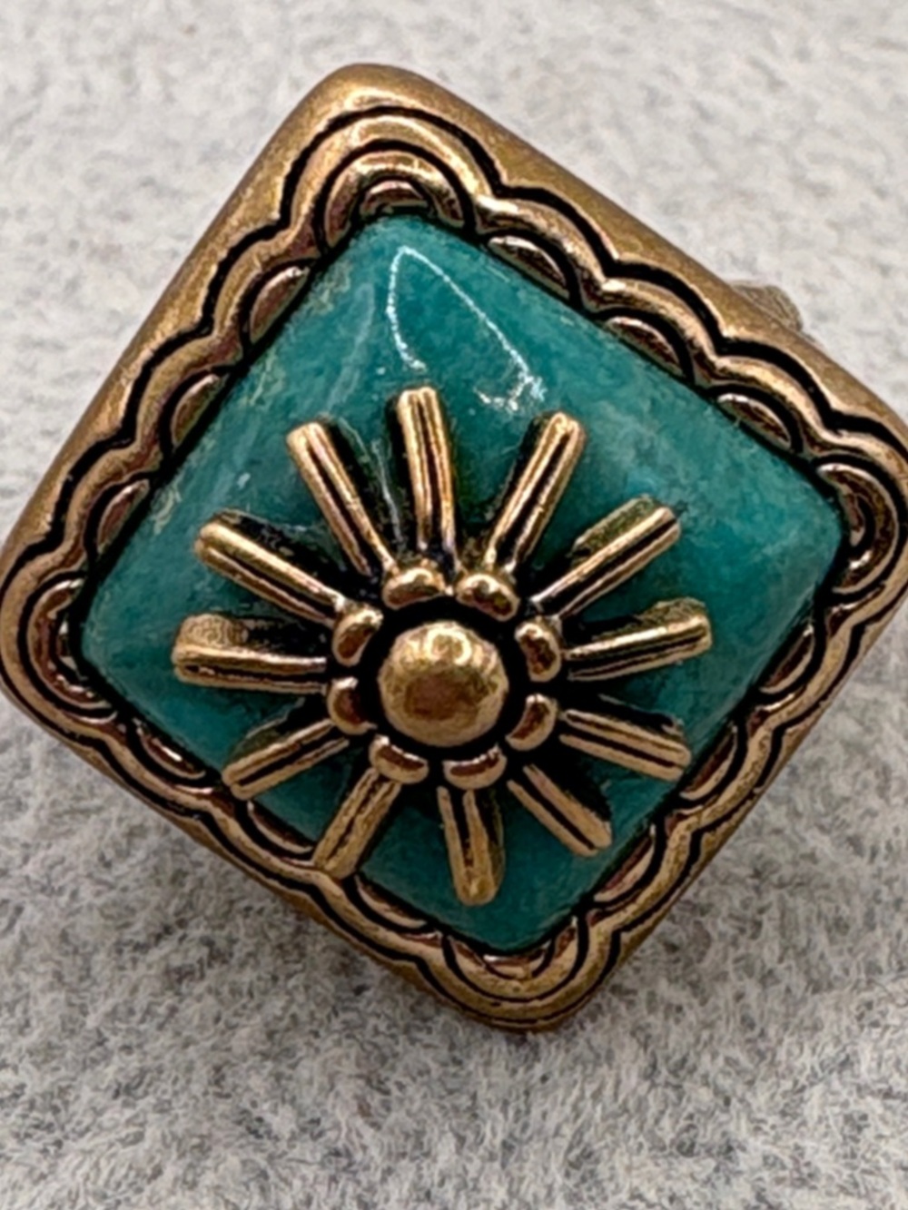 Studio Barse Turquoise and Golden Bronze Sunburst Square Ring 6.75 - Picture 7 of 8
